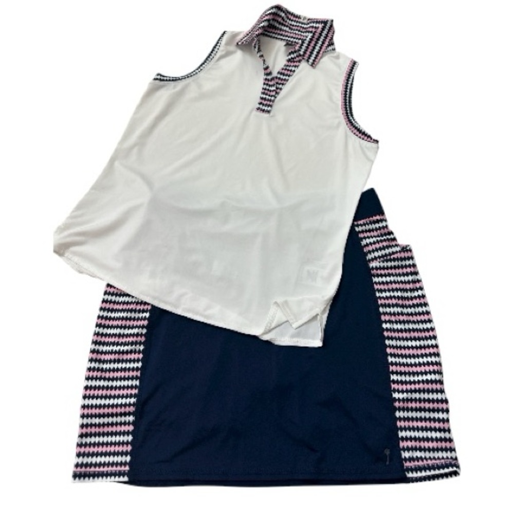 Belyn Key White and Navy Houndstooth Golf Set